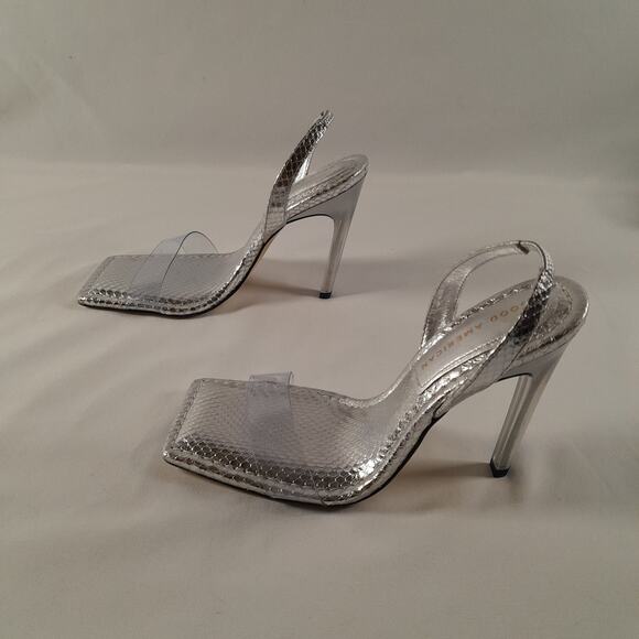 Good American Slingback Heel SIlver Snake Lucite 7.5  Square Toe NWOB - Picture 5 of 7